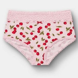 🆕️🍒 3X CHERRY COTTON & LACE  MID RISE BRIEF PANTY 🍒